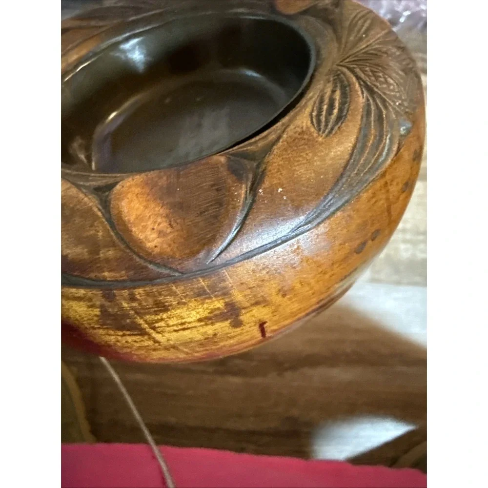 Vintage Wood & Steel Cigarette Ashtray Three Slot 5.5